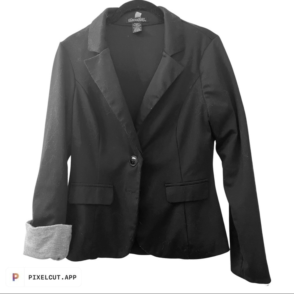 Stooshy lghtweight fitted black L blazer grey sweatshirt material inside sleeves